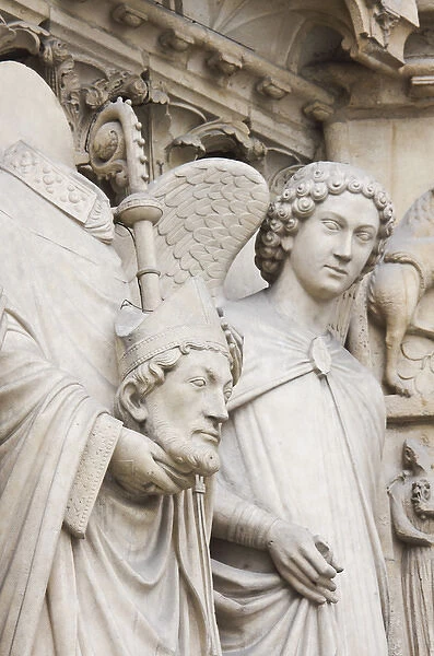 Exterior statue detail, Notre Dame cathedral, Paris, France