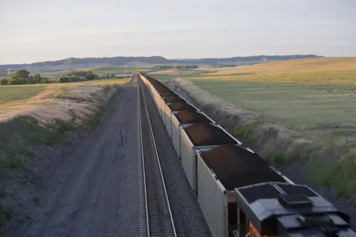 Framed Print : Another extremely long load of coal carried by train from Wyoming passes through