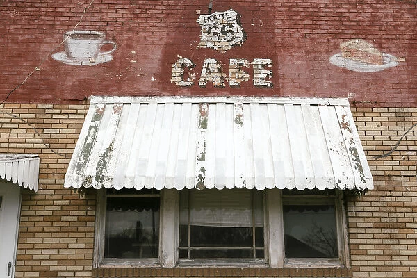 Facade of an abandoned Cafe, Litchfield, Illinois, USA. Route 66