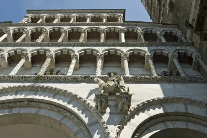 Framed Print : Detail of facade, Church of San Martino, Lucca, Tuscany, Italy, Europe