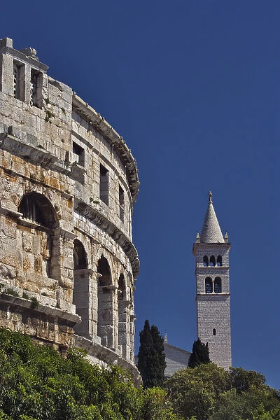 Facade of the coliseum in Pula, Croatia. The third largest and most complete in