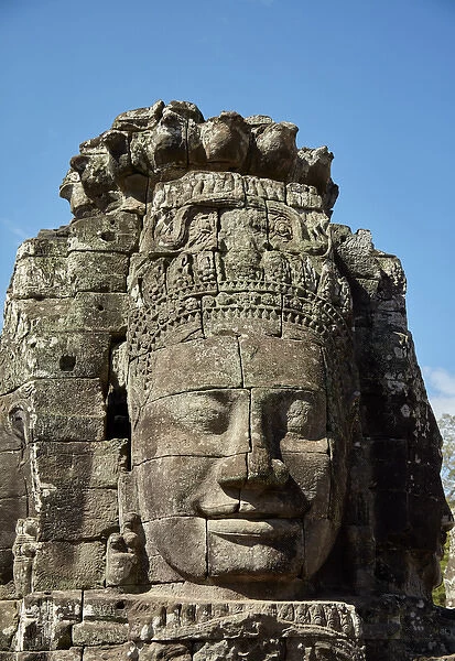 Face thought to depict Bodhisattva Avalokiteshvara, Bayon temple ruins, Angkor Thom