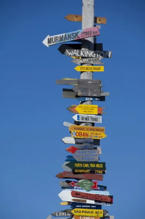 Framed Print : Falkland Island, Stanley (aka Port Stanley). Stanley Totem Pole, colorful directional