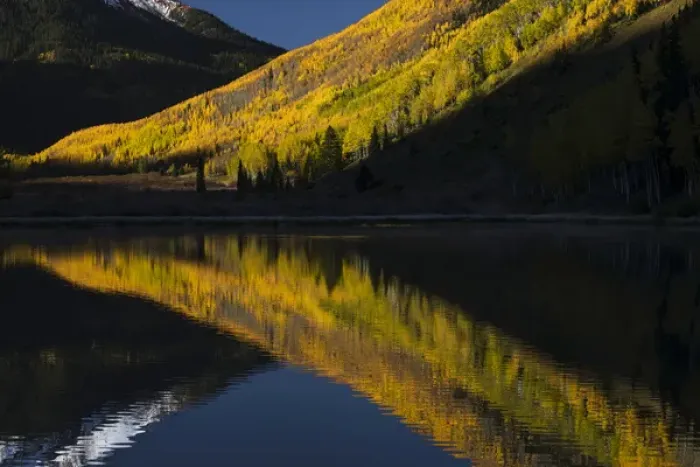 Framed Print : Fall colors and Red Mountain reflected on Crystal Lake at sunrise, near Ouray, Colorado Framed Print : Fall colors and Red Mountain reflected on Crystal Lake at sunrise, near Ouray, Colorado
