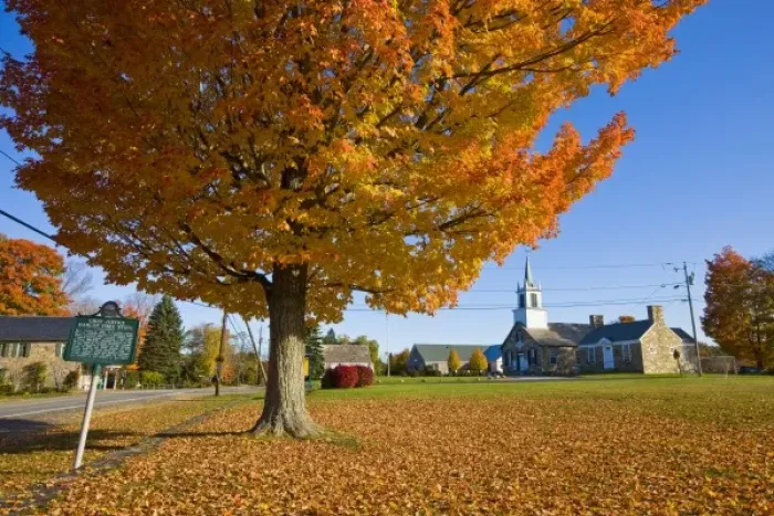Framed Print : Fall foliage in downtown Chesterfield, New Hampshire