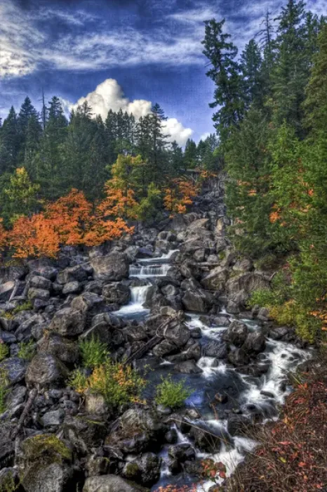 Framed Print : A fall scene of flowing water along the Empqua River in Steamboat Oregon Framed Print : A fall scene of flowing water along the Empqua River in Steamboat Oregon