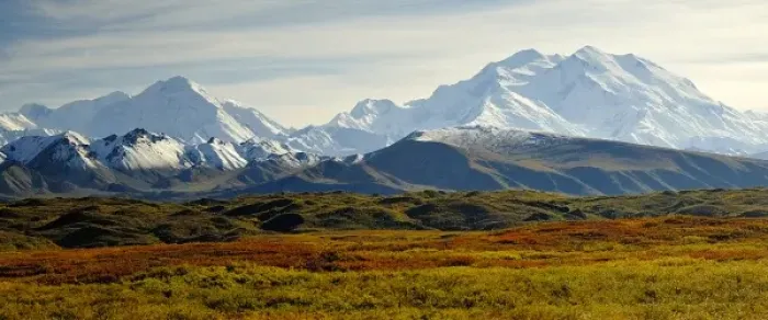 Framed Print : Fall tundra fronts Denali and other snow-capped peaks in the Alaska Range Framed Print : Fall tundra fronts Denali and other snow-capped peaks in the Alaska Range
