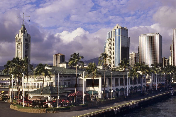 Famed Aloha Tower dominates the scene at Honolulu harbor