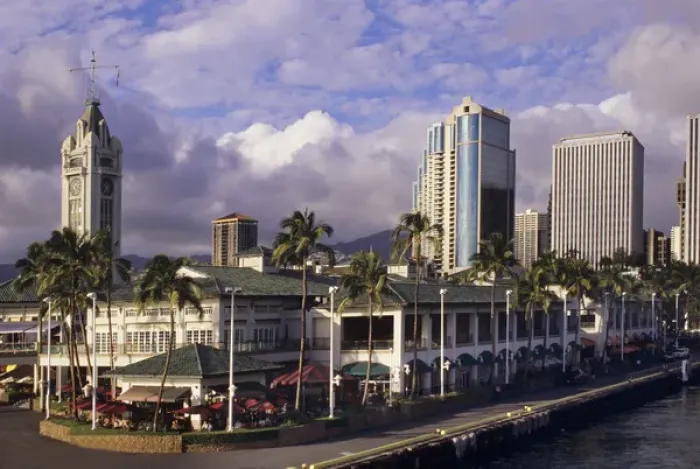 Framed Print : Famed Aloha Tower dominates the scene at Honolulu harbor Framed Print : Famed Aloha Tower dominates the scene at Honolulu harbor