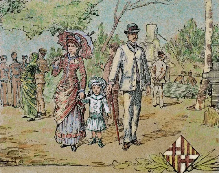 Framed Print : Family walking. Barcelona. Catalonia. Spain. 1885