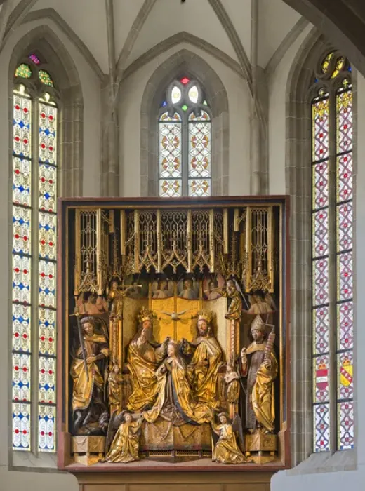 Framed Print : famous carved altar (Marienkroenungsaltar, Pacheraltar) by carver and artist Michael