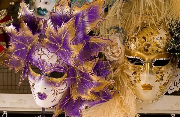 Famous colorful carnival party masks for sale in romantic city of Venice Italy Veneziz