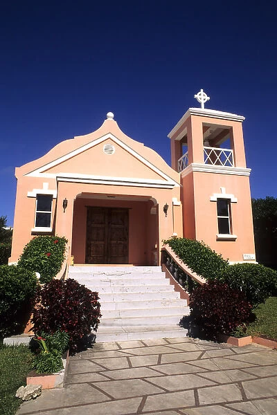 Famous colorful pastel architecture of First Nazarene Church in Bermuda