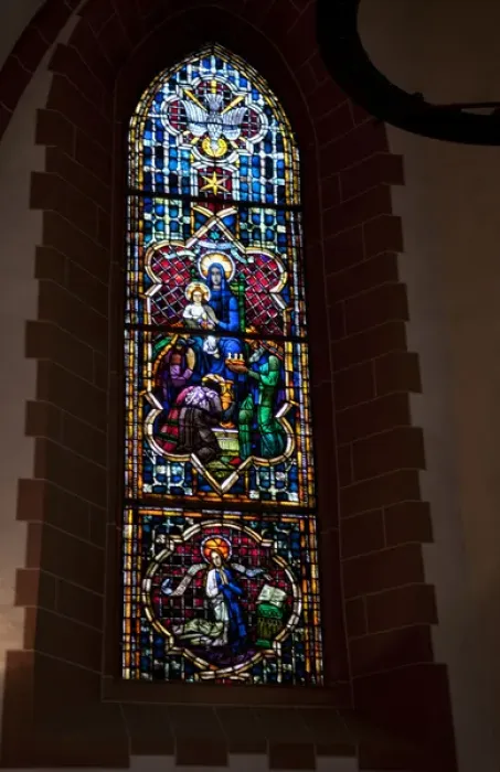 Framed Print : Famous colorful stained glass of St Nicholas Church St Pauls in Romerberg Old Town Framed Print : Famous colorful stained glass of St Nicholas Church St Pauls in Romerberg Old Town