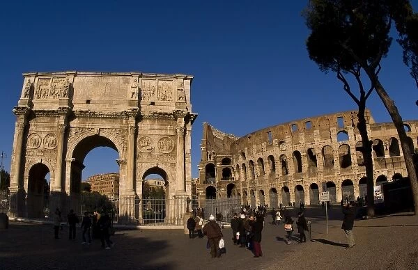 Famous Colosseum and Constantine Arch in Rome Italy Landmark Monument in Europe