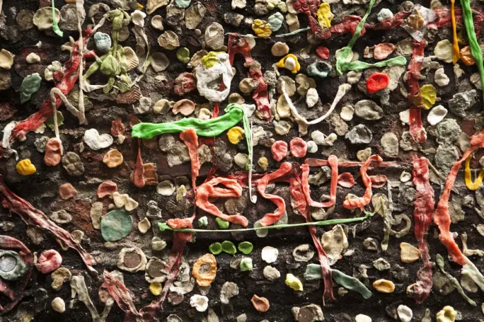 Framed Print : Famous Gum Wall at Pikes Place Market in Seattle, WA. During the 1980 s