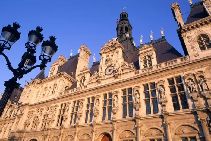 Framed Print : famous Hotel de Ville Paris France colorful graphic