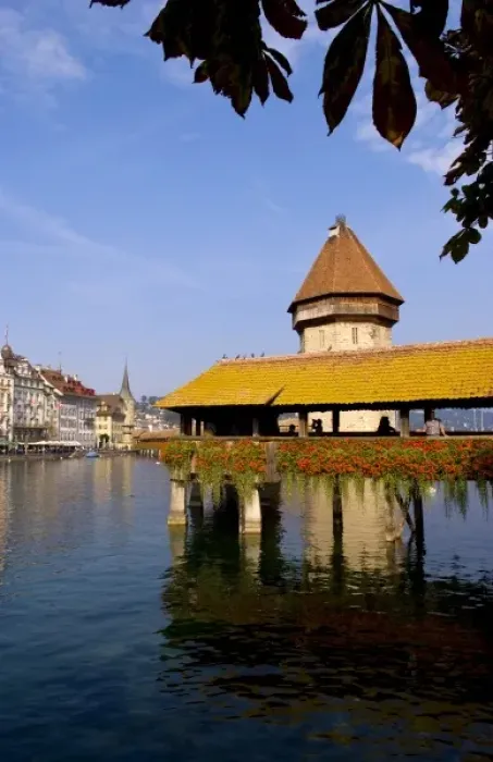 Framed Print : Famous Kapelbrucke Bridge called Chapel Bridge at lake in Lucerne Switzerland Luzern