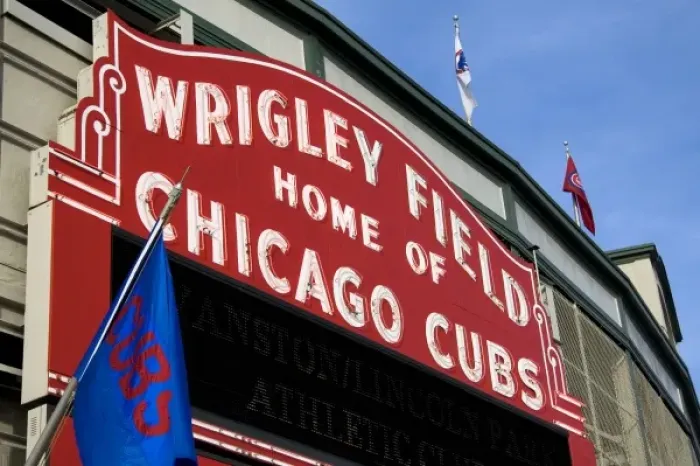 Framed Print : Famous marquee sign of Wrigley Field in Chicago, Illinois, USA