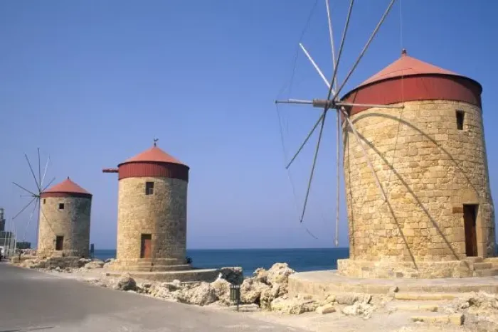 Framed Print : Famous old windmills of Rhodes Greece Framed Print : Famous old windmills of Rhodes Greece