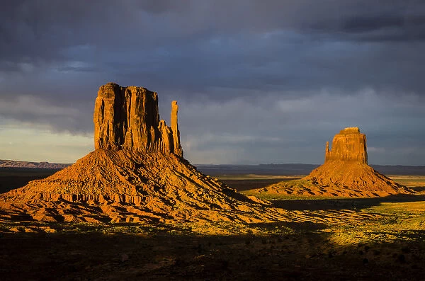 The famous red rock Mittens in Monument Valley Tribal Park of the Navajo Nation, AZ