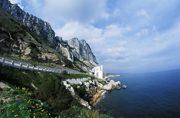 Famous Rock of Gibraltar with Mediterranean cliffs in Gibraltar, U. K. Country