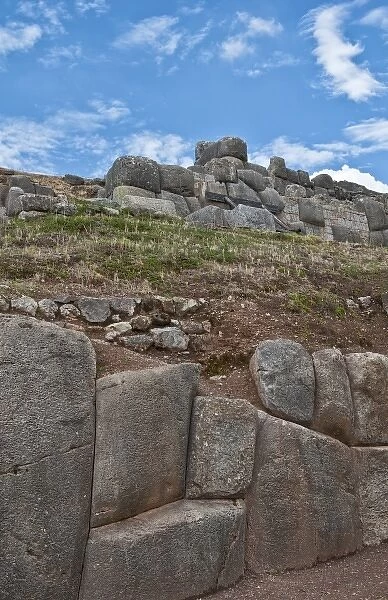 Famous ruins of stones in religious region Saqsayhuaman tourist attration near Cusco Peru