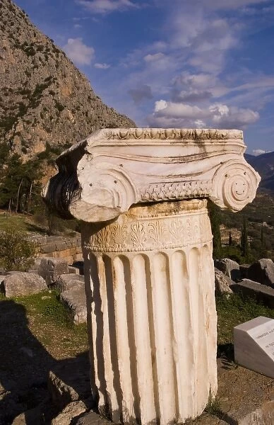 Famous ruins of the Temple of Apollo in the historical town of Delphi, Greece