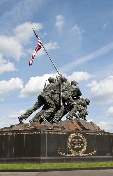 Famous Washington DC Iwo Jima Marine Memorial of flag raising in bronze to help end