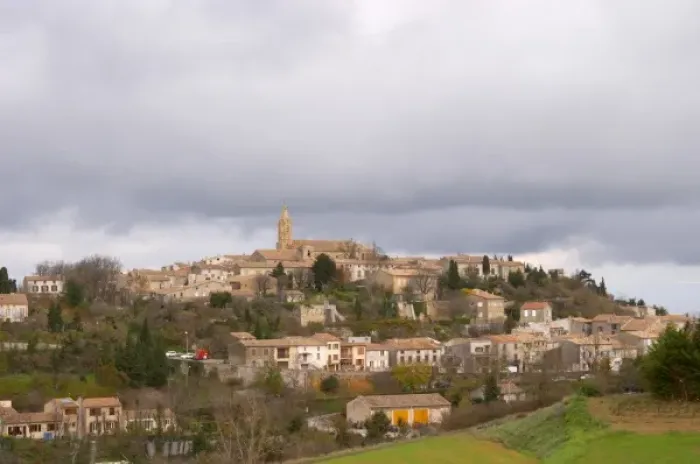 Framed Print : Fanjeaux hilltop village with church. Languedoc France Europe Framed Print : Fanjeaux hilltop village with church. Languedoc France Europe