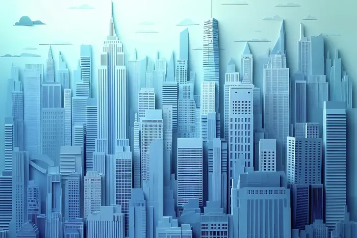 Framed Print : Fantasy blue downtown city landscape. (AI Generated)