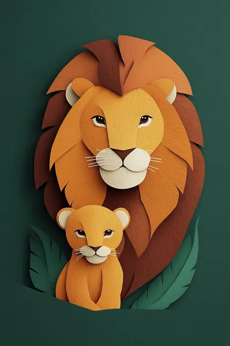 Framed Print : Fantasy close-up of male lion and cub. (AI Generated) Framed Print : Fantasy close-up of male lion and cub. (AI Generated)