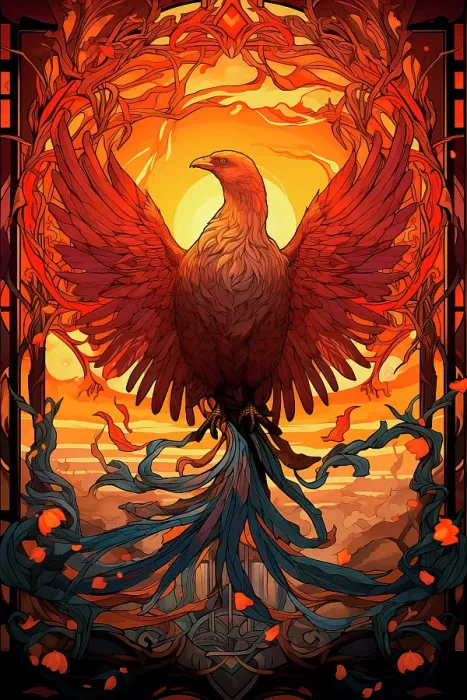 Framed Print : Fantasy of firebird rising. (AI Generated)