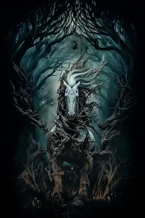Framed Print : Fantasy of horse charging through forest. ©Jim Zuckerman  /  Jaynes Gallery  /  DanitaDelimont.com