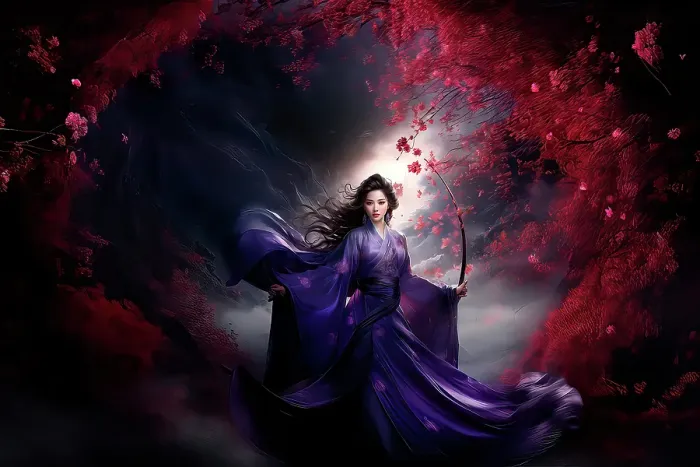 Framed Print : Fantasy of Japanese goddess in flowing purple dress. ©Jim Zuckerman  /  Jaynes Gallery  /  DanitaDelimont.com