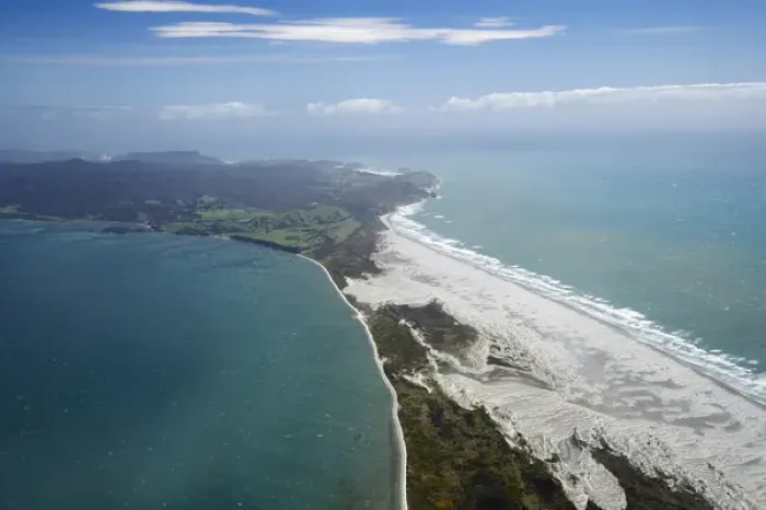 Framed Print : Farewell Spit and Golden Bay (left), Tasman Sea (right), Nelson Region, South Island