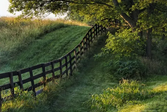 Framed Print : Farm fence at sunrise, Oldham County, Kentucky