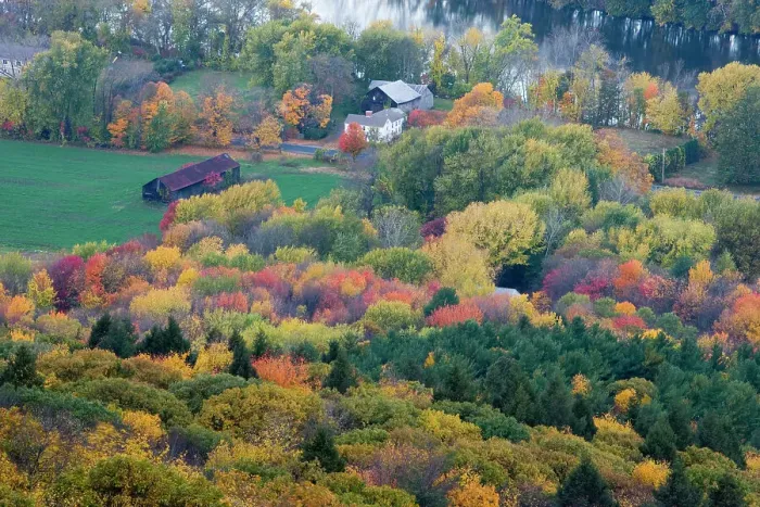 Framed Print : Farm in forest in fall next to the Connecticut River in Hadley, Massachusetts Framed Print : Farm in forest in fall next to the Connecticut River in Hadley, Massachusetts