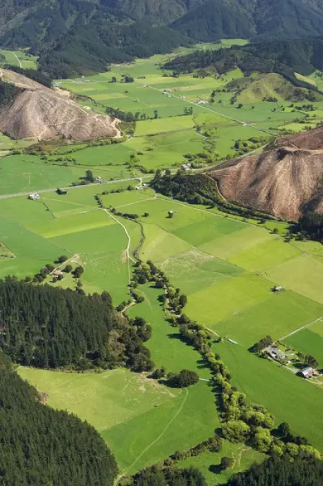 Framed Print : Farmland, Korimiko, Marlborough, South Island, New Zealand - aerial