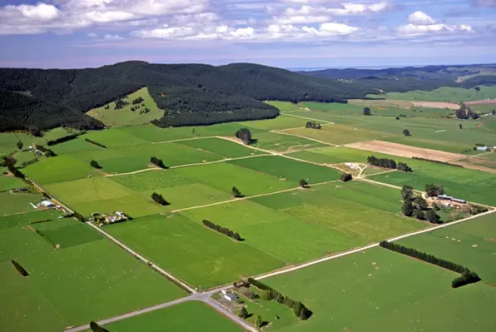 Framed Print : Farmland near Milton, south of Dunedin - aerial Framed Print : Farmland near Milton, south of Dunedin - aerial