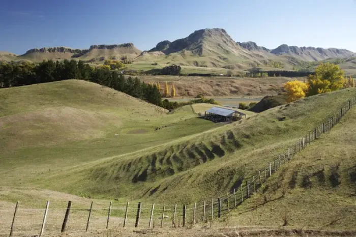 Framed Print : Farmland, Tukituki Valley, and Te Mata Peak, Hawkes Bay, North Island, New Zealand