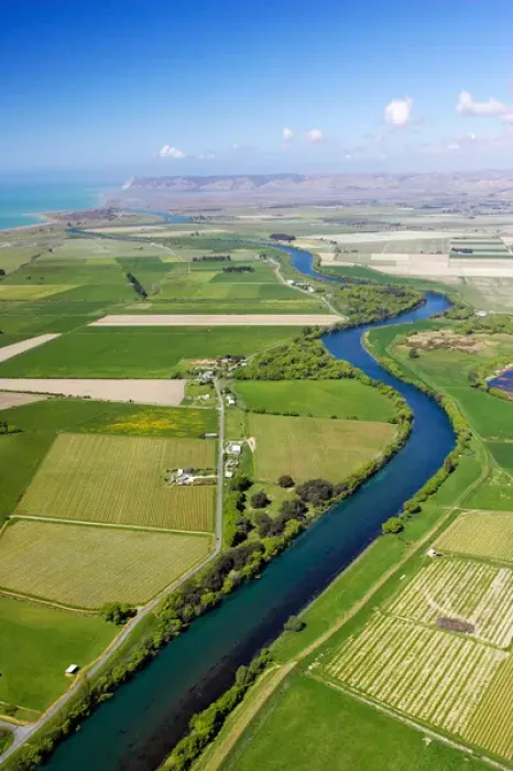 Framed Print : Farmland and Wairau River, Cloudy Bay, Marlborough, South Island, New Zealand - aerial Framed Print : Farmland and Wairau River, Cloudy Bay, Marlborough, South Island, New Zealand - aerial