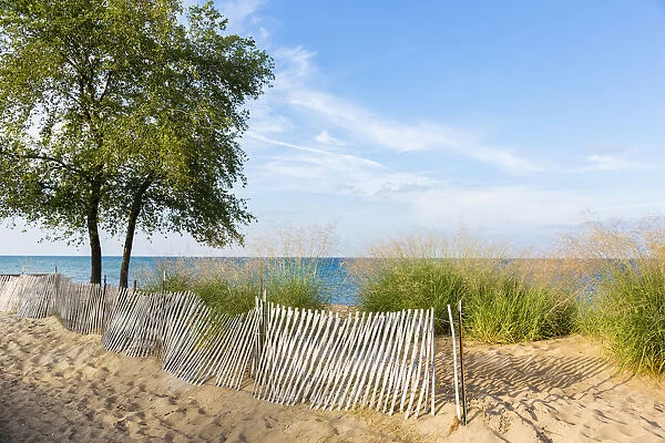 Fence along beach of Lake Huron, Port Huron, Michigan