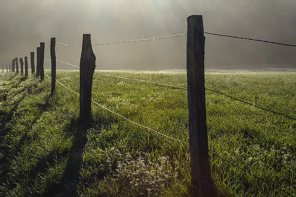 Fence in Cades Cove at sunrise, Great Smoky Mountains National Park, Tennessee