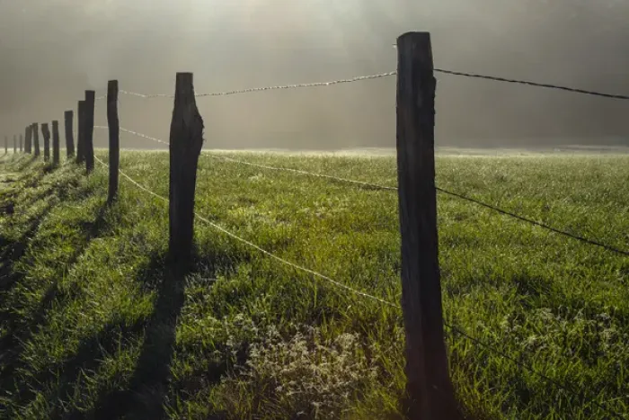 Framed Print : Fence in Cades Cove at sunrise, Great Smoky Mountains National Park, Tennessee