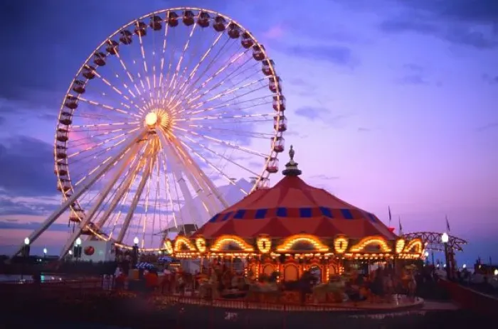 Framed Print : A ferris wheel and carousel at the Navy Pier in Chicago, Illinois Framed Print : A ferris wheel and carousel at the Navy Pier in Chicago, Illinois