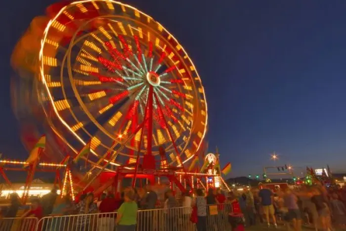 Framed Print : Ferris wheel at dusk at the Northwest Montana Fair in Kalispell, Montana, USA