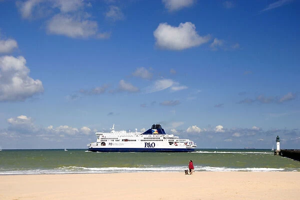 Ferry boat in the Strait of Dover in the English Channel at Calais in the department