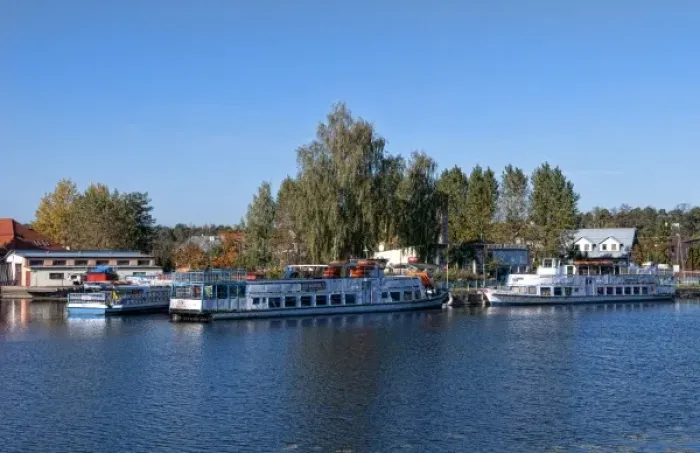 Framed Print : Ferry rides ships in village of Augustow, Poland Framed Print : Ferry rides ships in village of Augustow, Poland