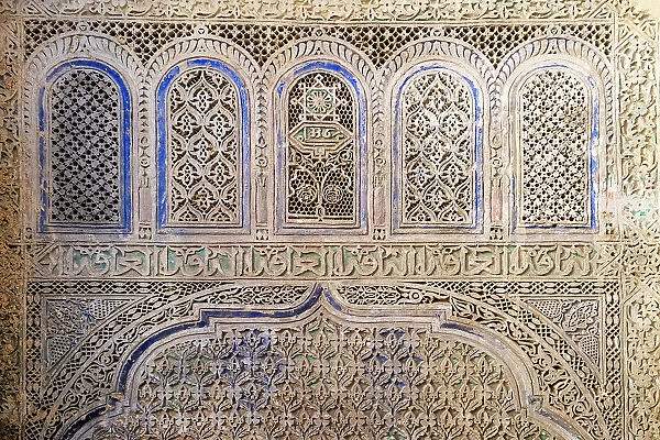 Fes, Morocco. Beautiful hand carved plaster detail, Moorish design
